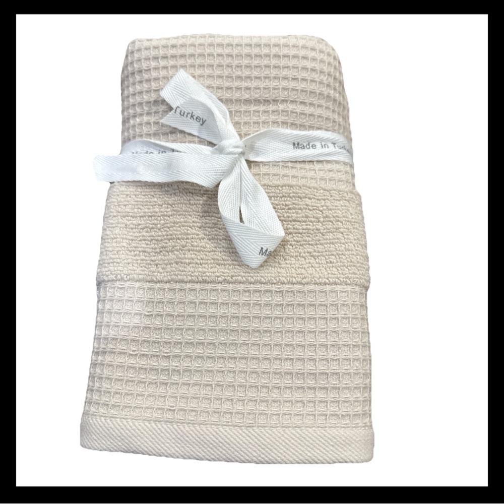 Hotel Collection 2 Pc Waffle Weave Hand Towels 16x28”Turkish Cotton Pumice Color